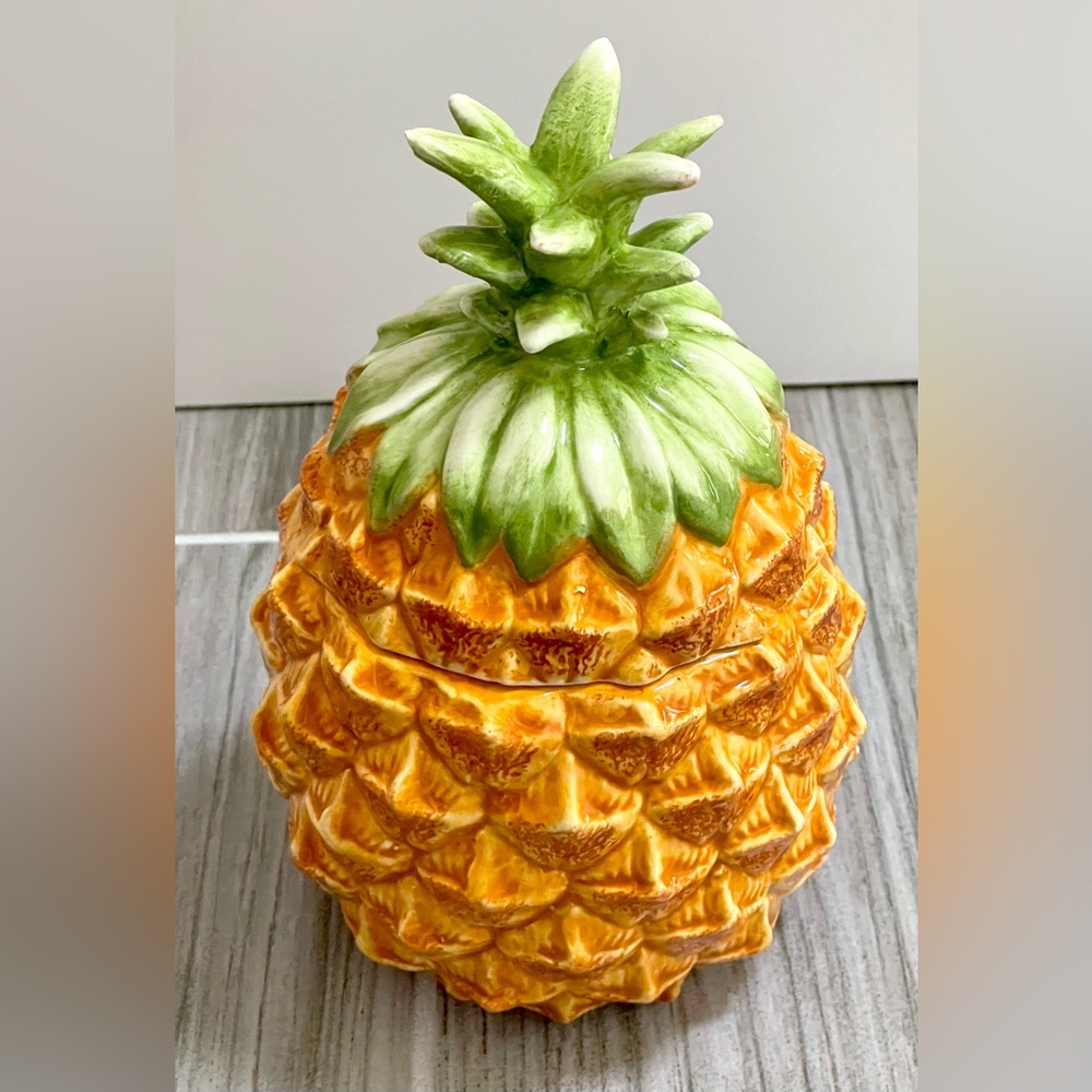 Horchow Pineapple Ceramic Container - Green and Orange